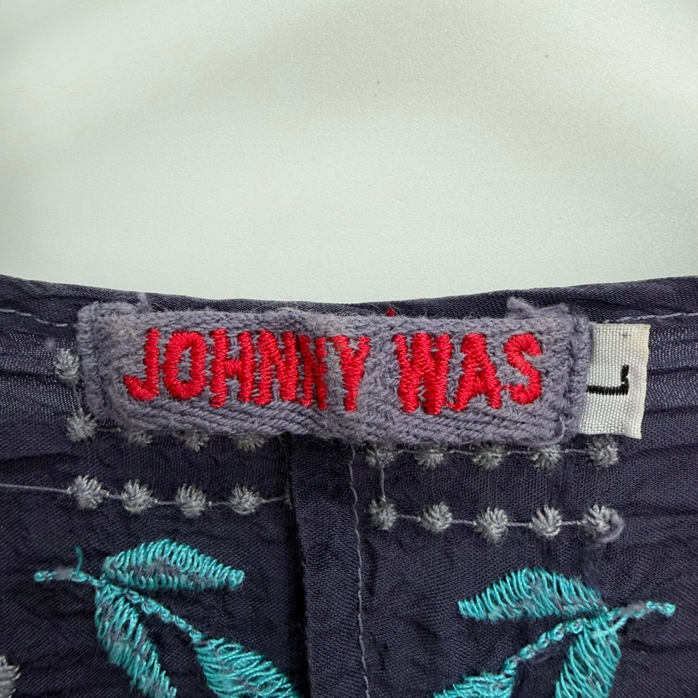 Johnny Was Butterfly Winter Blouse Embroidered Floral Size L Boho Tunic FLAWS - Picture 4 of 16